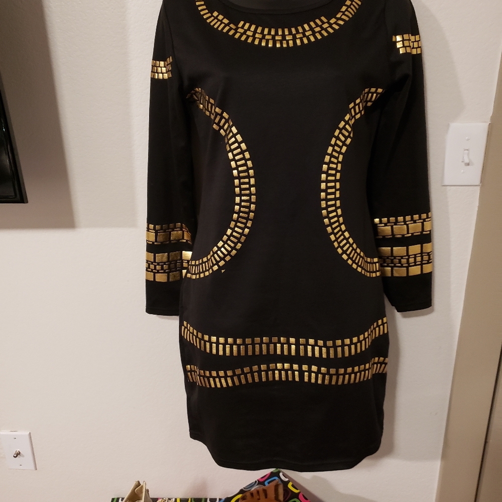 Black gold mini dress